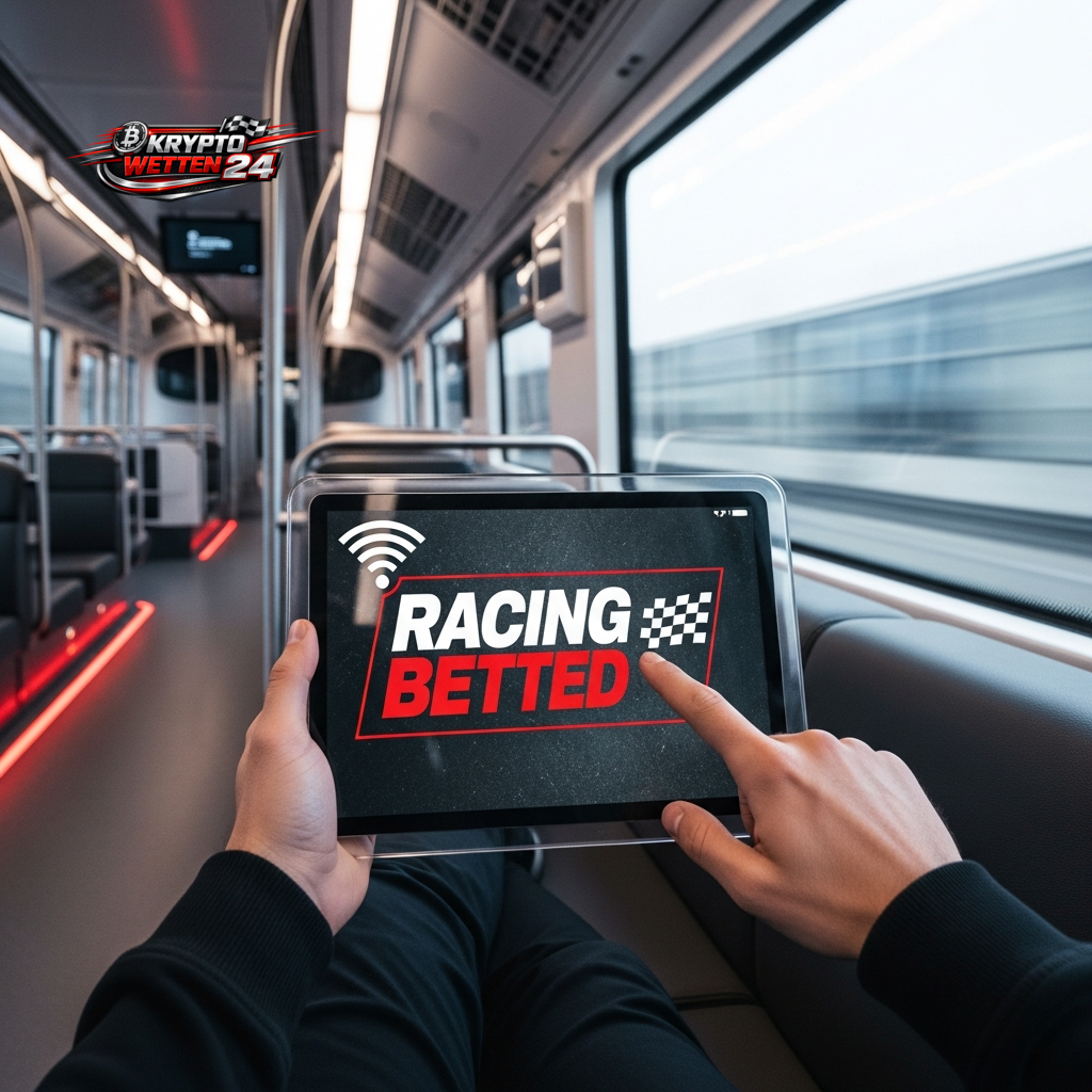 Eine Person platziert eine Sportwette auf einem Tablet, das eine Krypto-Wettplattform anzeigt, und demonstriert den einfachen Prozess des mobilen Wettens.